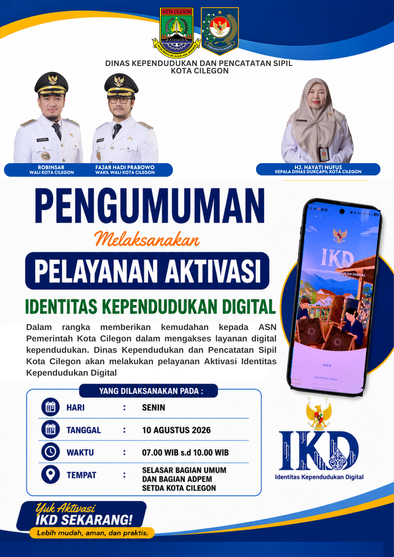 Pelayanan Aktivasi IKD di lingkungan Kantor Wali Kota Cilegon